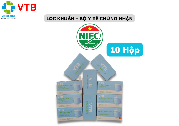 Combo 10 hộp Khẩu Trang Y Tế VTB 4 lớp - Cao cấp, xuất khẩu - Bộ Y tế chứng nhận